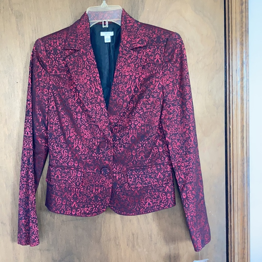 VINTAGE Y2K blazer red & black print with shimmer with padded shoulders - Picture 13 of 17